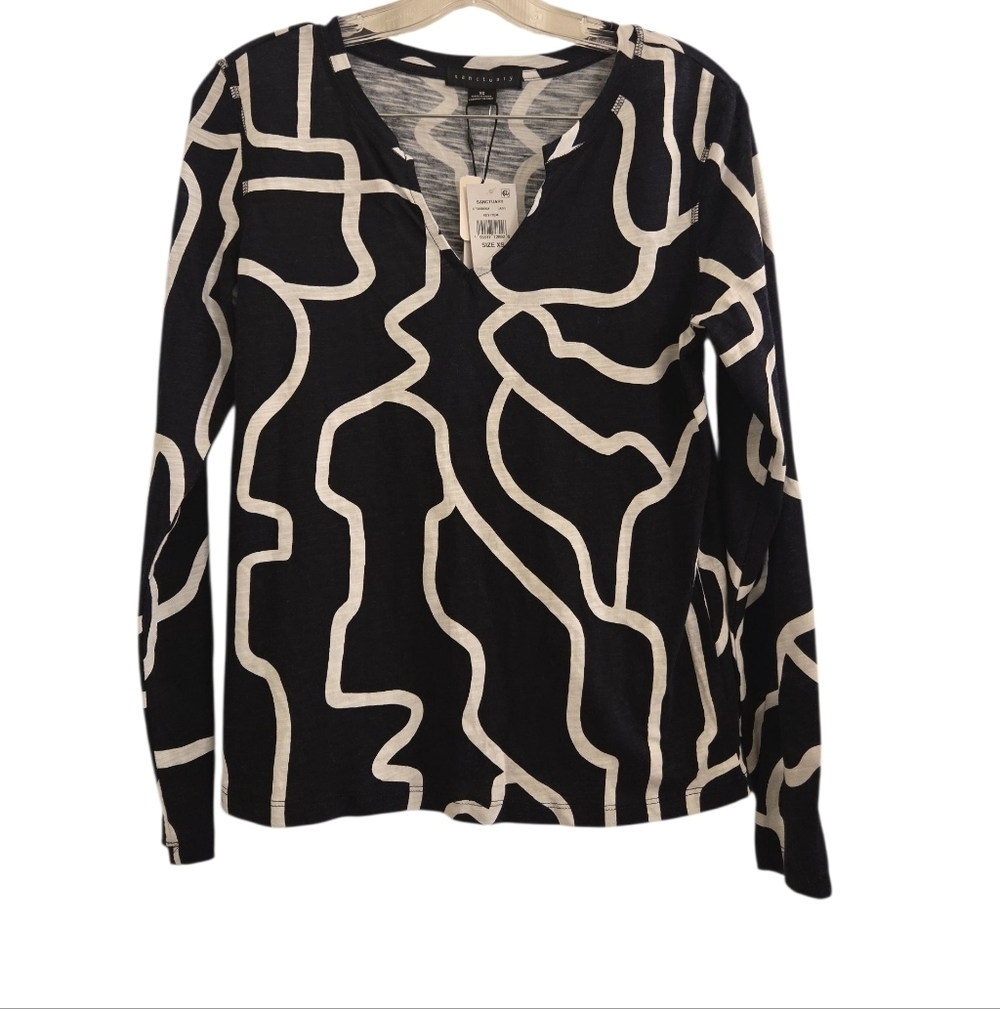 Saintuary Abstract Pull Over V Neck Blouse Size:XS - Picture 2 of 4